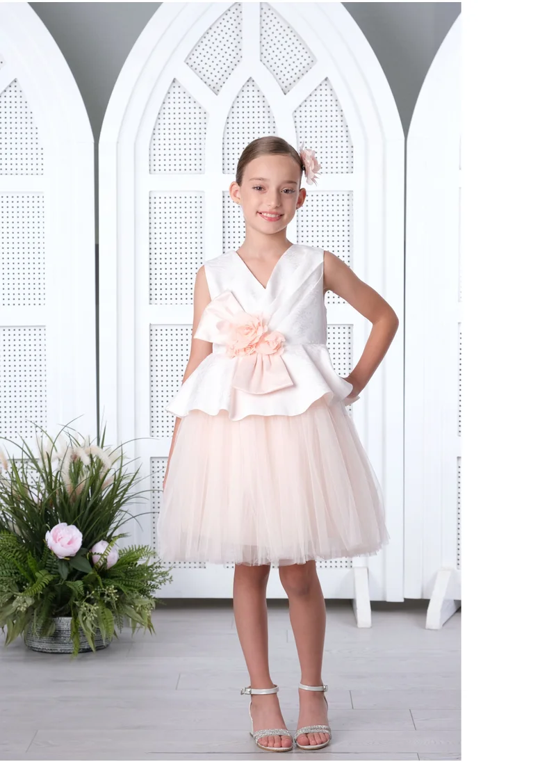 VIA BAMBINO Luxury Girls' Dress - Salmon Color 3178