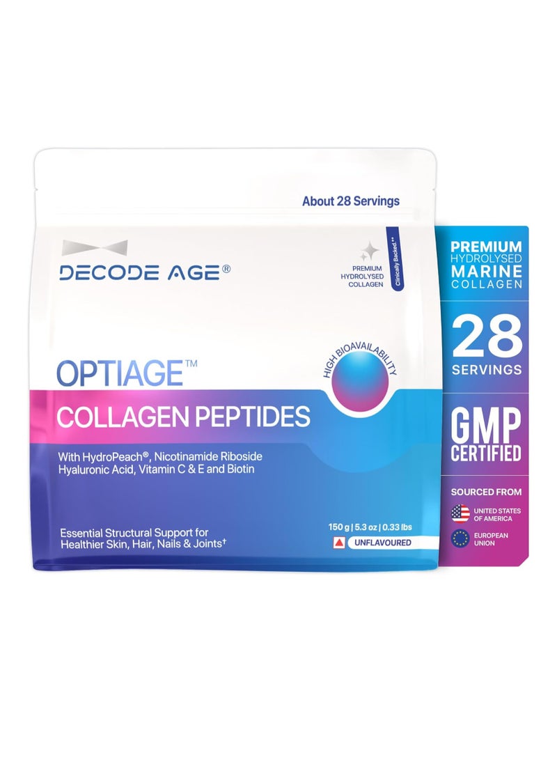 Decode Age Optiage Collagen Supplement Supports Hair, Skin Bone and Joint Health 150 Gm 28 Servings - Image 1