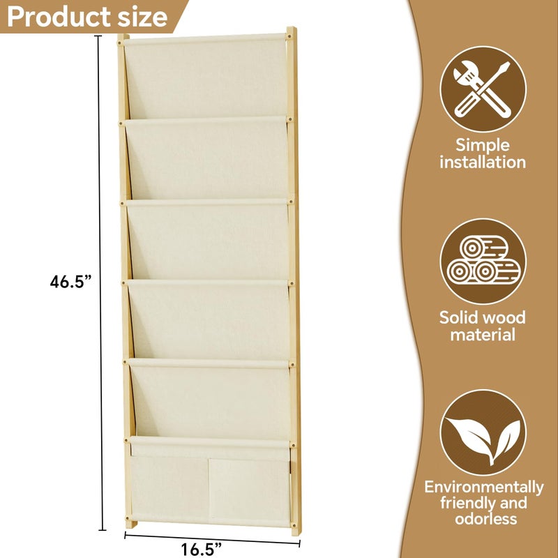 BPMFDTNL Wood 6-Tier Wall Mounted Kids Bookshelf â€“ Floating Book Shelf For Kids Rooms,Nursery & Classroom, Hanging Bookcase Organizer For Books,Toddler Book Shelf, Montessori Bookshelf, Nursery Shelves - Image 2