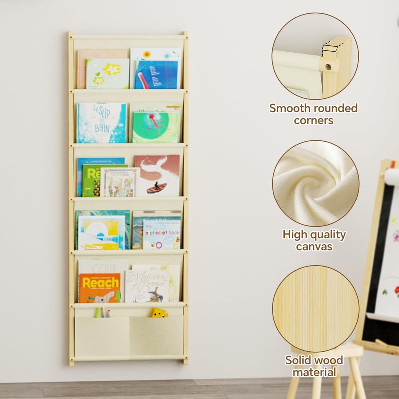 BPMFDTNL Wood 6-Tier Wall Mounted Kids Bookshelf â€“ Floating Book Shelf For Kids Rooms,Nursery & Classroom, Hanging Bookcase Organizer For Books,Toddler Book Shelf, Montessori Bookshelf, Nursery Shelves - Image 3