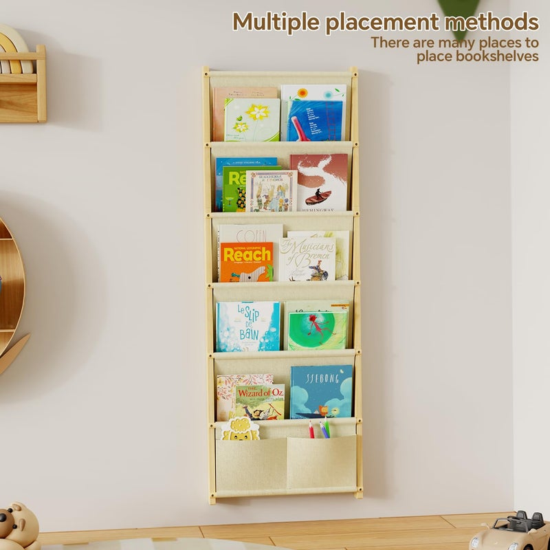 BPMFDTNL Wood 6-Tier Wall Mounted Kids Bookshelf â€“ Floating Book Shelf For Kids Rooms,Nursery & Classroom, Hanging Bookcase Organizer For Books,Toddler Book Shelf, Montessori Bookshelf, Nursery Shelves - Image 4