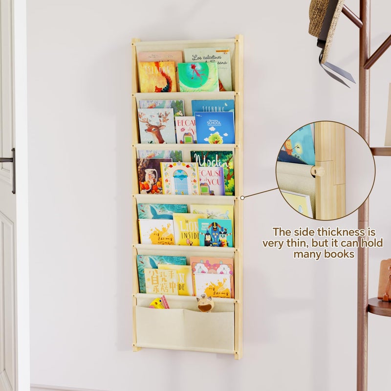 BPMFDTNL Wood 6-Tier Wall Mounted Kids Bookshelf â€“ Floating Book Shelf For Kids Rooms,Nursery & Classroom, Hanging Bookcase Organizer For Books,Toddler Book Shelf, Montessori Bookshelf, Nursery Shelves - Image 5