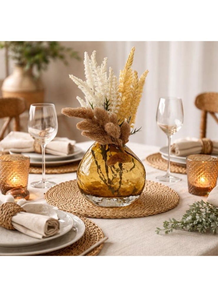 Luxury Glass Flower Vase - Honey Brown - Includes Flowers - Organic Rock Design - 16cm Height - Image 1