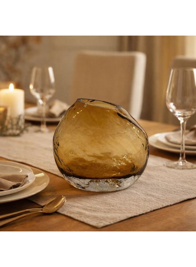 Luxury Glass Flower Vase - Honey Brown - Includes Flowers - Organic Rock Design - 16cm Height - Image 2