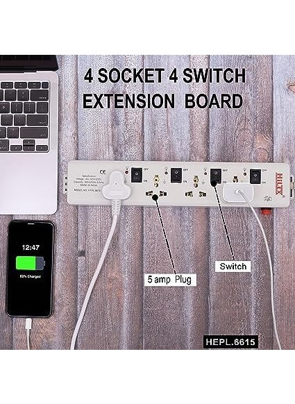 HILEX Hilex Extension Cord 4 Socket 4 Switch with Fuse 45 Meter Wire LED Indicator Individual Switches Universal Sockets Extension Cord HEPL6615  - Image 5