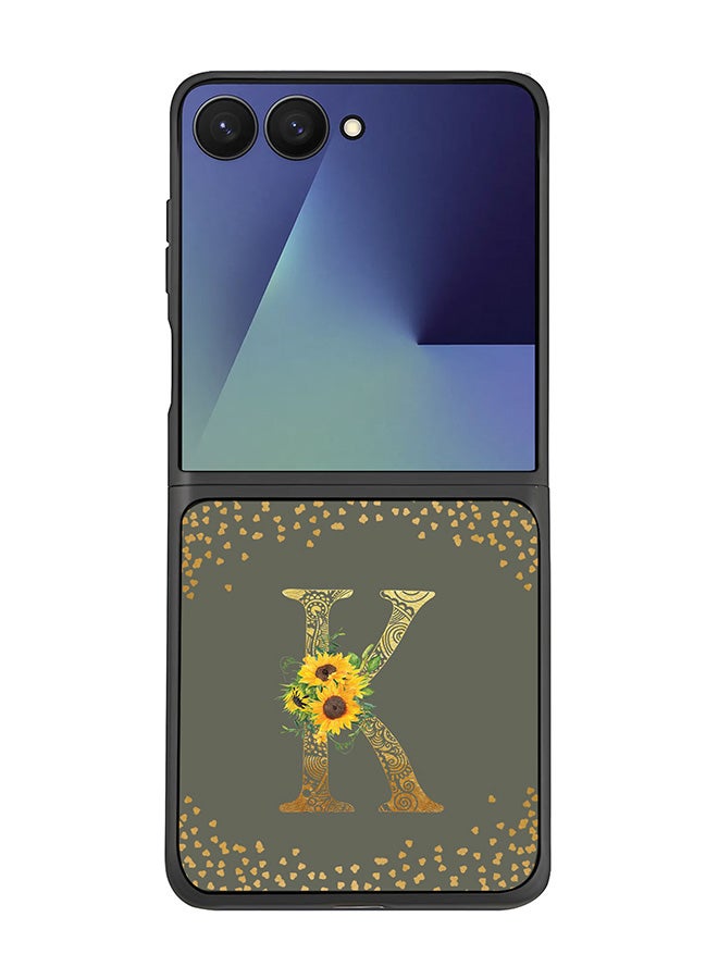Stylizedd For Samsung Galaxy Z Flip7 Case,Slim fit Camera Protection, Shockproof Thin Phone cover  - Custom Floral Monogram - K  (Olive Green ) - Image 1