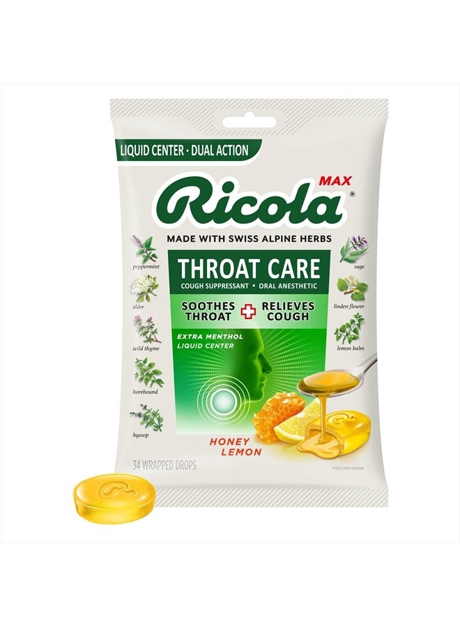 Ricola Max Honey Lemon Throat Care Large Bag | Cough Suppressant Drops | Dual Action Liquid Center | Soothing Long-Lasting Relief - 34 Count (Pack of 1) - Image 1