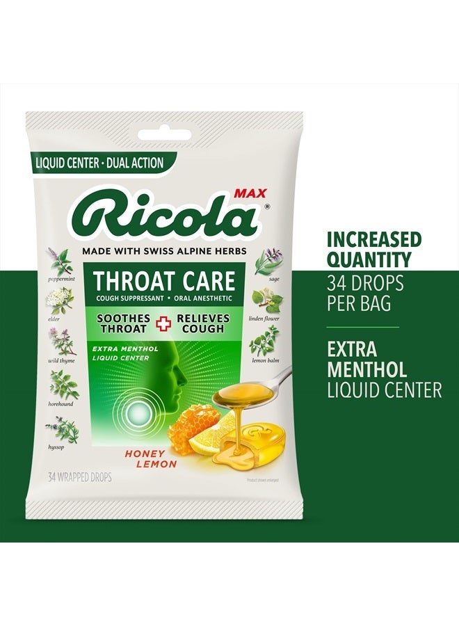 Ricola Max Honey Lemon Throat Care Large Bag | Cough Suppressant Drops | Dual Action Liquid Center | Soothing Long-Lasting Relief - 34 Count (Pack of 1) - Image 2