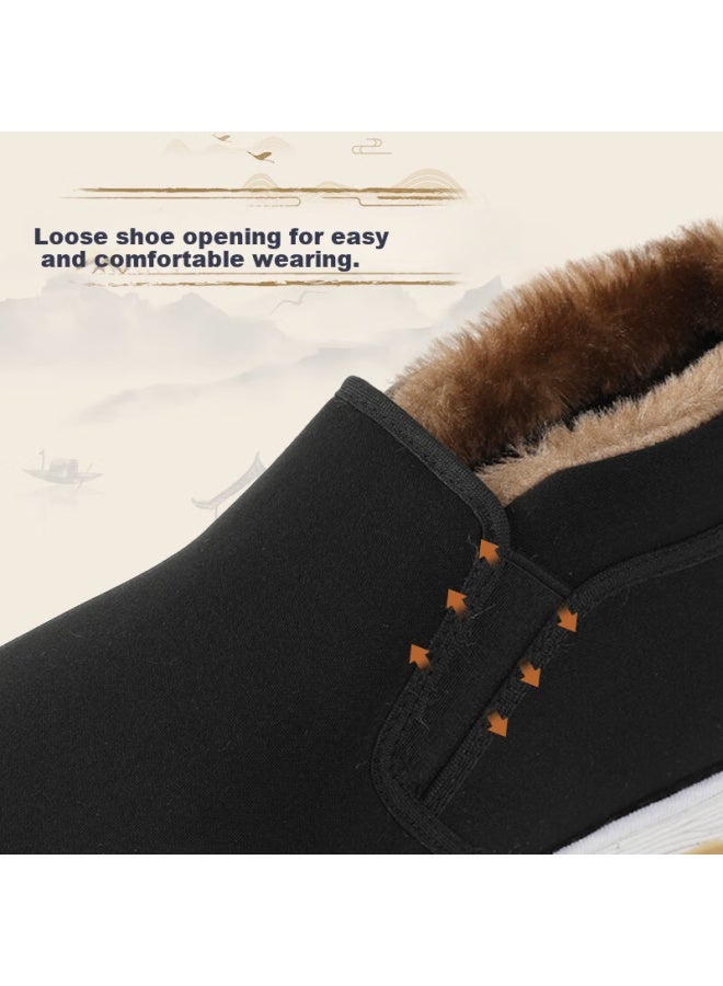 Footoppo Traditional Beijing Cloth Shoes For Men, Winter Fleece-lined Cowhide Sole, Soft-soled Non-slip Warm Cotton Shoes For Elderly Me - Image 3