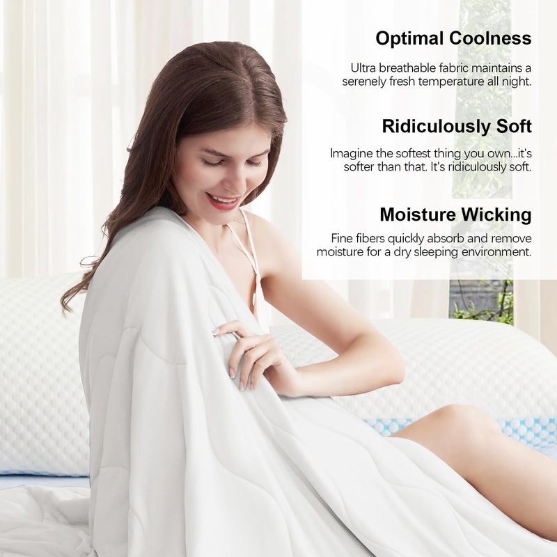 EASELAND Cooling Comforter Queen, Cold Touch Fabric Absorbs Body Heat, Double-Sided Cool Design Soft Fluffy Cooling Blanket for Night Sweats Hot Sleeper(White, Queen(90"x90")) - Image 5