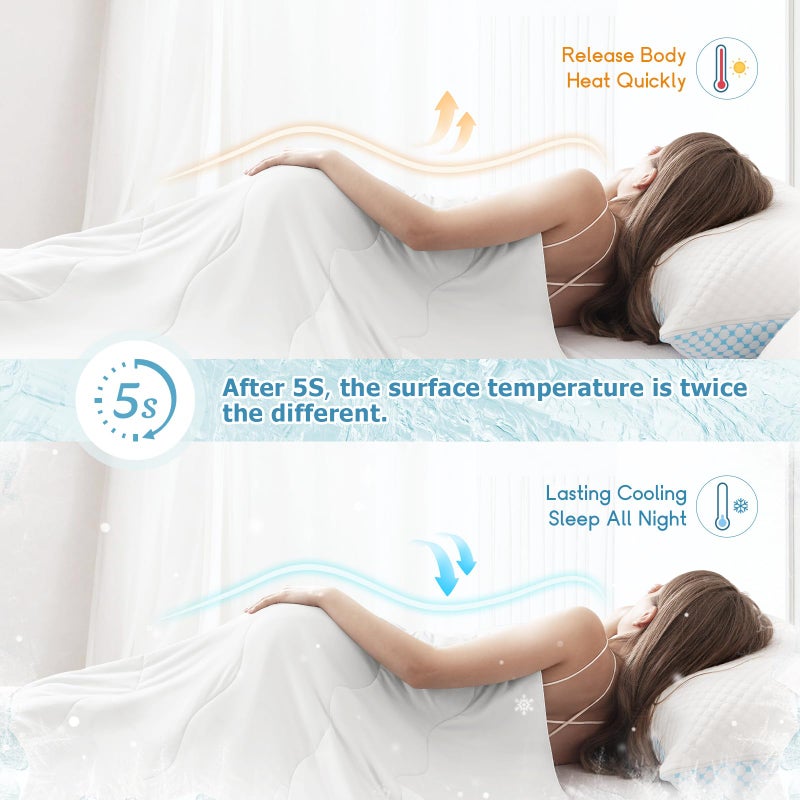 EASELAND Cooling Comforter Queen, Cold Touch Fabric Absorbs Body Heat, Double-Sided Cool Design Soft Fluffy Cooling Blanket for Night Sweats Hot Sleeper(White, Queen(90"x90")) - Image 4