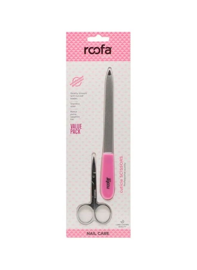 Roofa Spain Roofa Spain Cuticle Scissors With Nail File Pink/Silver 
