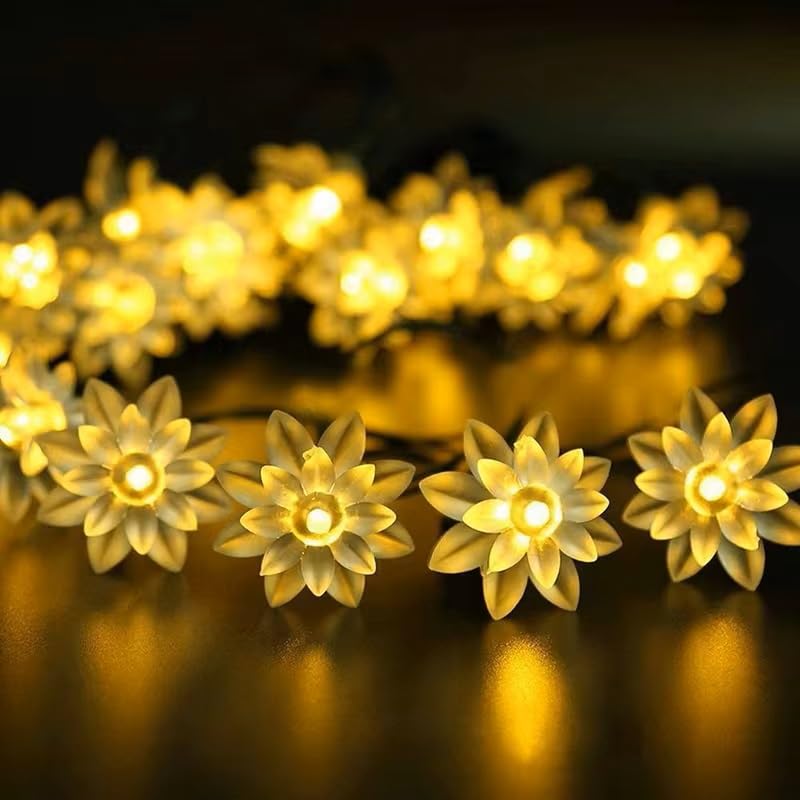 fizzytech Plastic Lotus String Lights of Home Decoration Diwali Light for Party Birthday Diwali Christmas Navratri Valentine Gift Home Decoration Light (15 LED Lotus WW) - Image 1