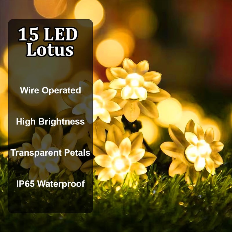fizzytech Plastic Lotus String Lights of Home Decoration Diwali Light for Party Birthday Diwali Christmas Navratri Valentine Gift Home Decoration Light (15 LED Lotus WW) - Image 3