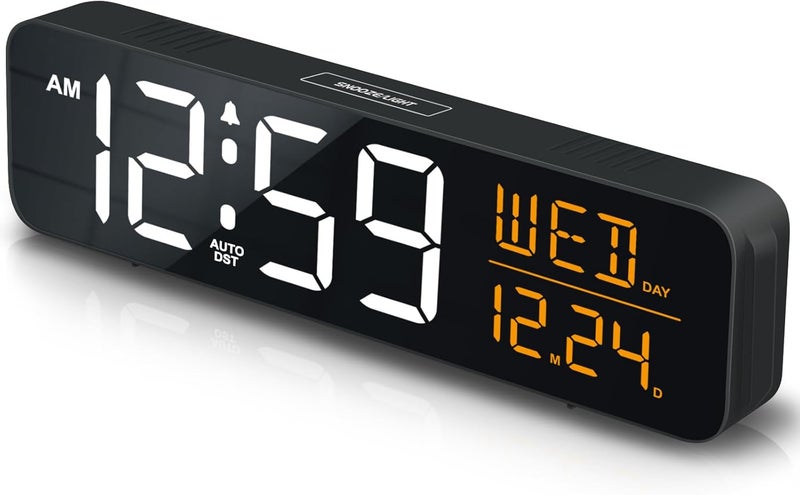 Peakeep Large Display Digital Alarm Clock for Bedrooms, Date Day of Week Desk Table Clocks for Living Room Office, Dimmable 5 Dimmers Plug in Electric Clock, Auto DST - Image 1