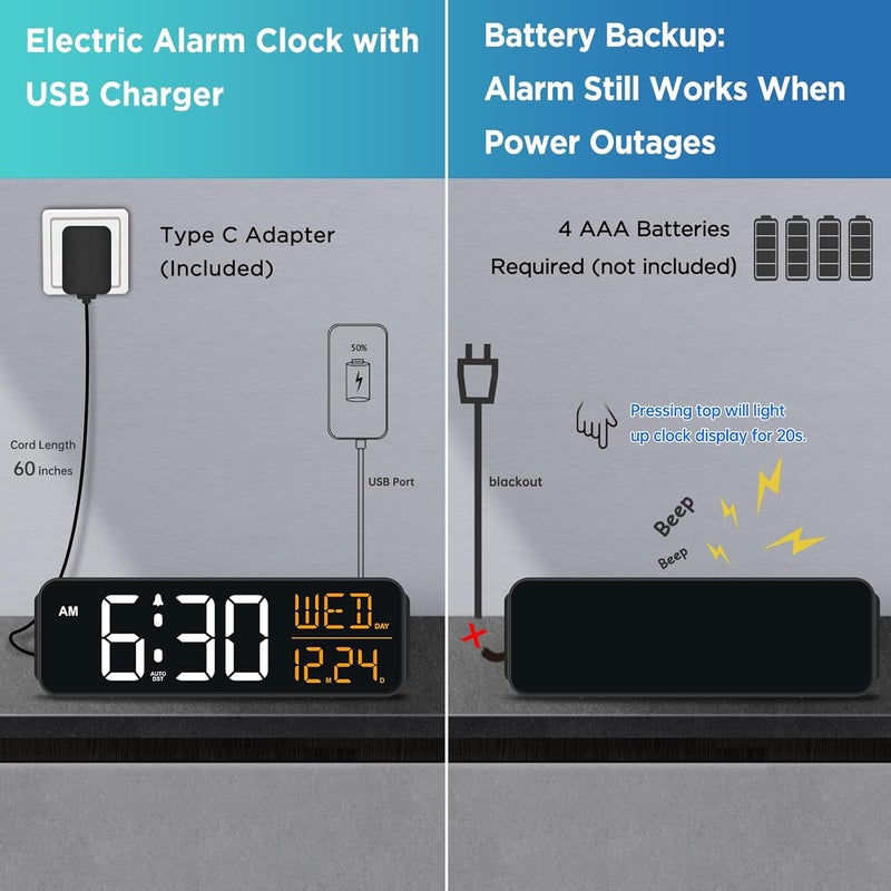 Peakeep Large Display Digital Alarm Clock for Bedrooms, Date Day of Week Desk Table Clocks for Living Room Office, Dimmable 5 Dimmers Plug in Electric Clock, Auto DST - Image 5