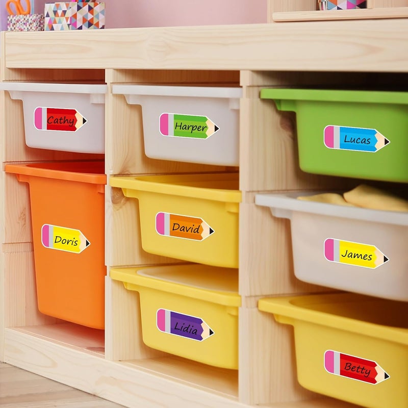 SYOSI Pencils Name Tags, Colorful Cartoon School Pencils Name Plate Stickers for Classroom Bulletin Board Label Decals, Back to School Party Desk Wall Message Board, 240Pcs - Image 4