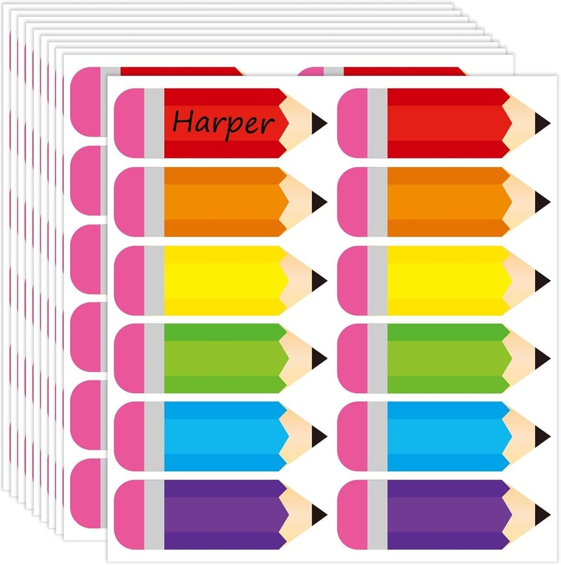 SYOSI Pencils Name Tags, Colorful Cartoon School Pencils Name Plate Stickers for Classroom Bulletin Board Label Decals, Back to School Party Desk Wall Message Board, 240Pcs - Image 1