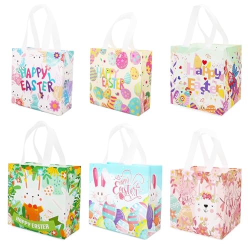 Aviski 6PCS Happy Easter Egg Hunt Bags, Assorted Sizes, Easter Bunny Carrot Chick Egg Treat Bag with Handles, Non-Woven Gifts Wrapping, Egg Hunt, Spring Party Supplies - Image 1