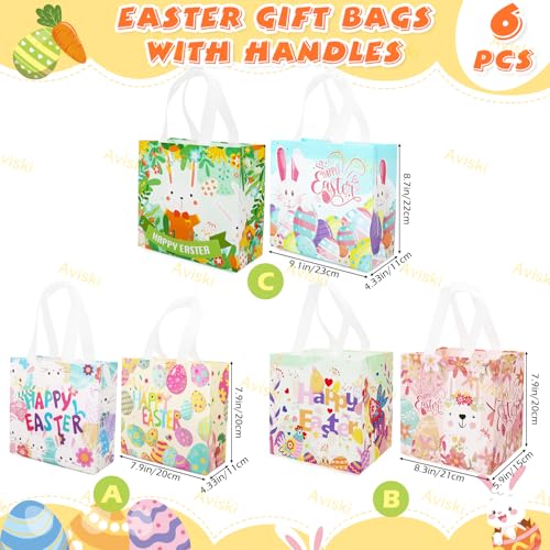 Aviski 6PCS Happy Easter Egg Hunt Bags, Assorted Sizes, Easter Bunny Carrot Chick Egg Treat Bag with Handles, Non-Woven Gifts Wrapping, Egg Hunt, Spring Party Supplies - Image 2