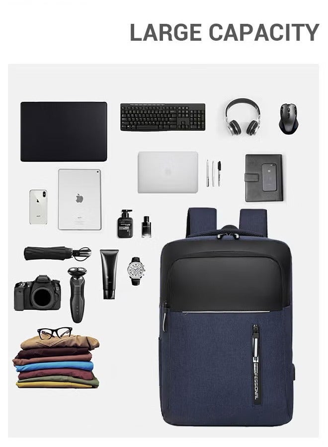 Canway Multifunction Waterproof Backpack with USB Port Colorblock Waterproof Oxford School Bag for Men Work Travel Flight Business Commuter 15.6" Laptop Blue - Image 3