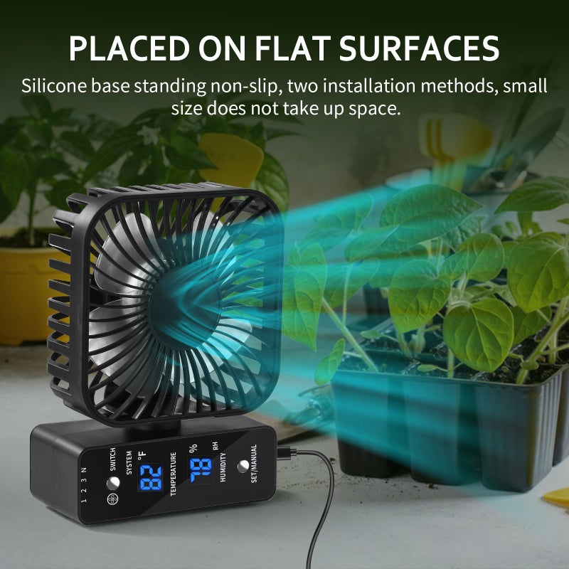 DAOTAILI 2-Pack 4â€ Grow Tent Fan With Temperature And Humidity Meter,Automatic Humidity Control,Oscillating Fan For Hydroponic Ventilation Circulation With Clips,Adjustable Speed Quiet Greenhouse - Image 5
