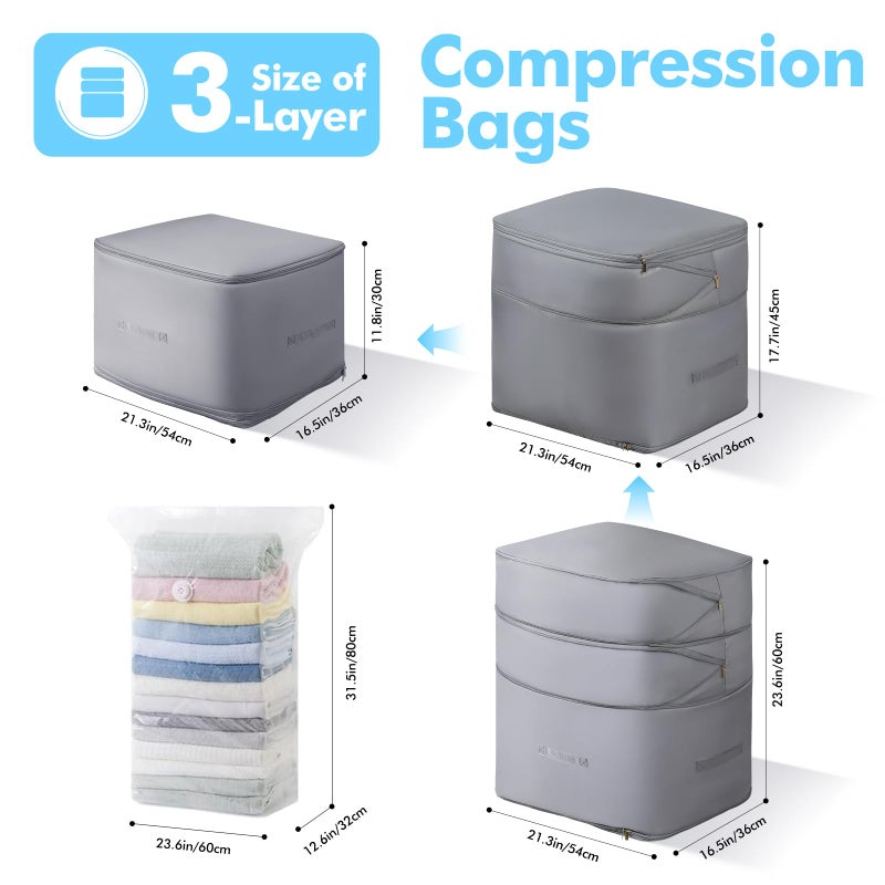 vercclik Comforter Storage Bag-Ultra Space Saving Large Self Compression Organizer for Comforters and Blanket,3-Layer Zipper Self-Compressing Organizer for Storage Bedding. (Gray, 2 Pack) - Image 2