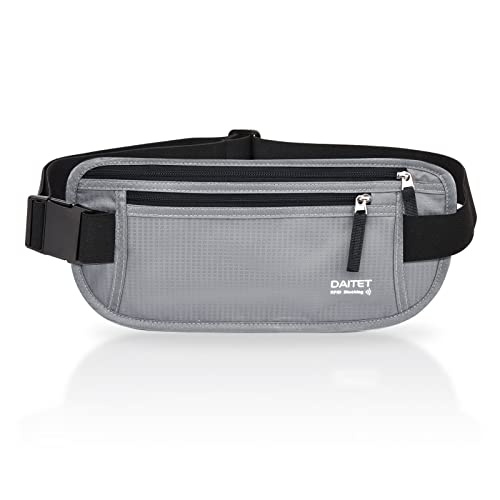 DAITET RFID Blocking Money Belt for Men Women, Slim Fanny Pack For Travel，Running,Conceal Waist Wallet For Passport Holder,Phone,Cash(Black Light Grey) - Image 1