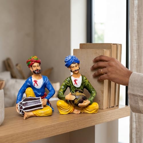 Xtore Resin Rajasthani Traditional Musical Duo | Decorative Showpiece for Home Decor (Pack of 2, Multicolor) - Image 2