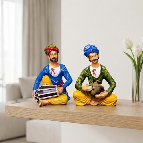 Xtore Resin Rajasthani Traditional Musical Duo | Decorative Showpiece for Home Decor (Pack of 2, Multicolor) - Image 4