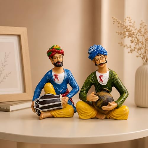 Xtore Resin Rajasthani Traditional Musical Duo | Decorative Showpiece for Home Decor (Pack of 2, Multicolor) - Image 1