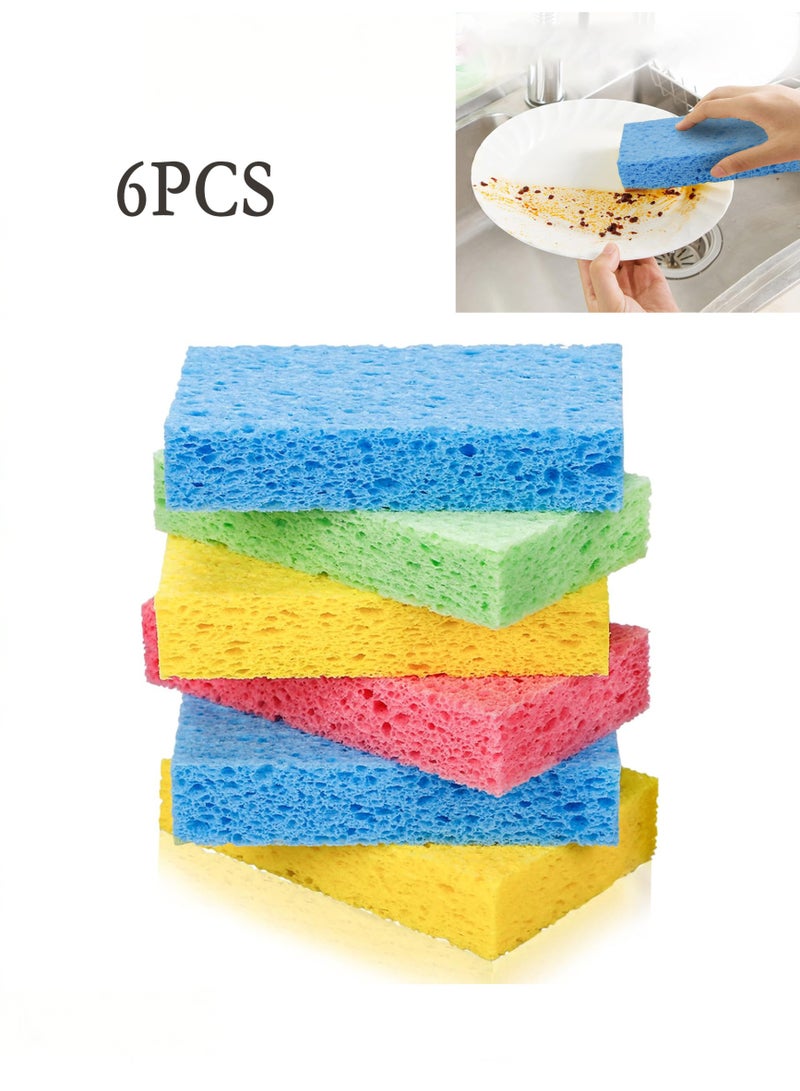 6pcs Cellulose Sponges, Heavy Duty Scrub Sponges, Non-Scratch Kitchen Sponges for Dish,Colorful Compressed Dish Scrubber Sponge for Household, Cookware, Bathroom - Image 1