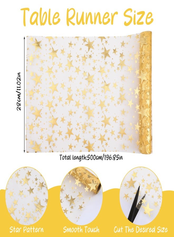 WJIAAA Gold Table Runner,16 Ft Golden Star Sheer Chiffon Tulle Table Runner,Sequin Glitter Metallic Foil Desk Decorations Centerpiece,Sequin Star Mesh Cloth for Wedding Birthday Christmas Party(Gold) - Image 2