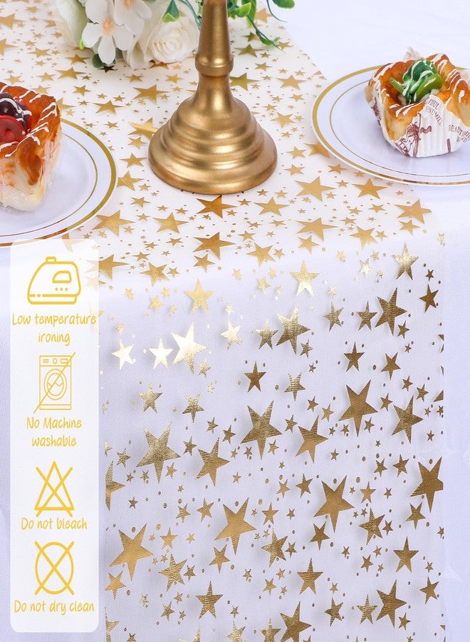 WJIAAA Gold Table Runner,16 Ft Golden Star Sheer Chiffon Tulle Table Runner,Sequin Glitter Metallic Foil Desk Decorations Centerpiece,Sequin Star Mesh Cloth for Wedding Birthday Christmas Party(Gold) - Image 3