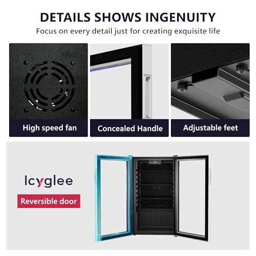 Icyglee Beverage Refrigerator Cooler - 126 Can Mini Fridge with Glass Door for Soda Beer or Wine, Beverage Cooler for Home, Office, Bar with Adjustable Removable Shelves, Silver - Image 5