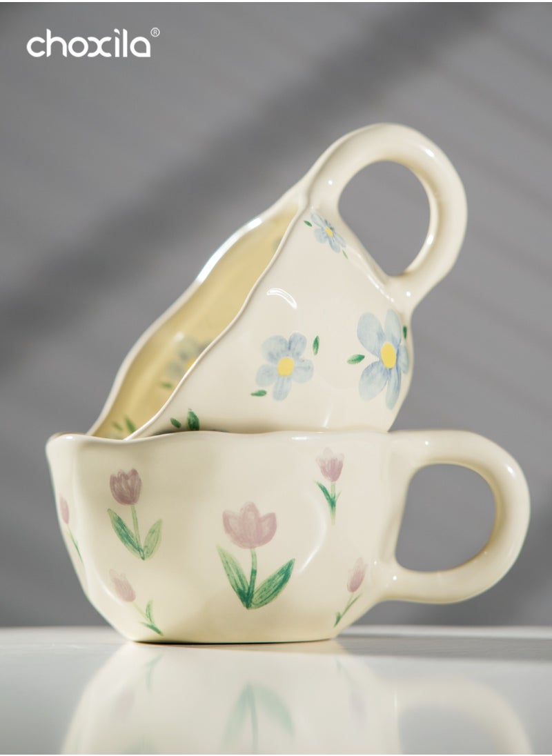 choxila 1pc Ceramic Coffee Mug Flower Style  Mugs Home Office Breakfast Mug Milk Cup  - Image 1