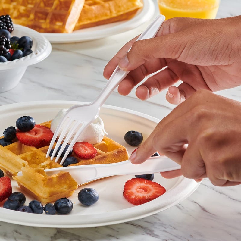 Comfy Package [100 Pack] Basic Disposable Plastic Forks  White Plastic Forks Heavy Duty - Perfect for Parties  Events  and Dinner - Image 2