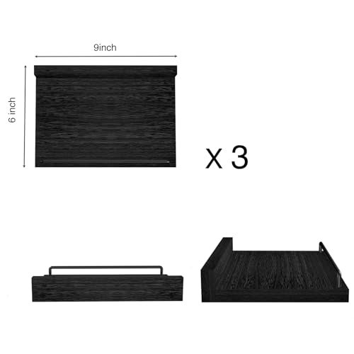RYOFOBETTO Small Floating Shelf, 6X9 Inches Farmhouse Wall Shelves for Living Room, Bedroom, Picture Frames, Plants, Kitchen, Set of 3 (Black) - Image 2