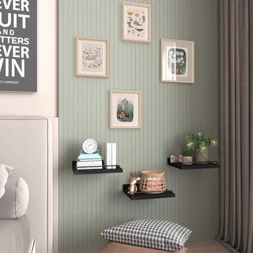 RYOFOBETTO Small Floating Shelf, 6X9 Inches Farmhouse Wall Shelves for Living Room, Bedroom, Picture Frames, Plants, Kitchen, Set of 3 (Black) - Image 5