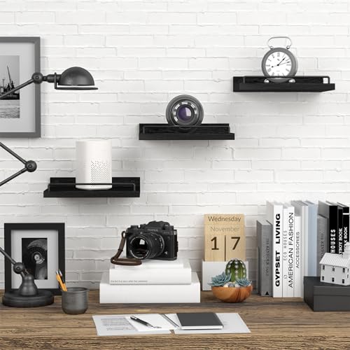 RYOFOBETTO Small Floating Shelf, 6X9 Inches Farmhouse Wall Shelves for Living Room, Bedroom, Picture Frames, Plants, Kitchen, Set of 3 (Black) - Image 4