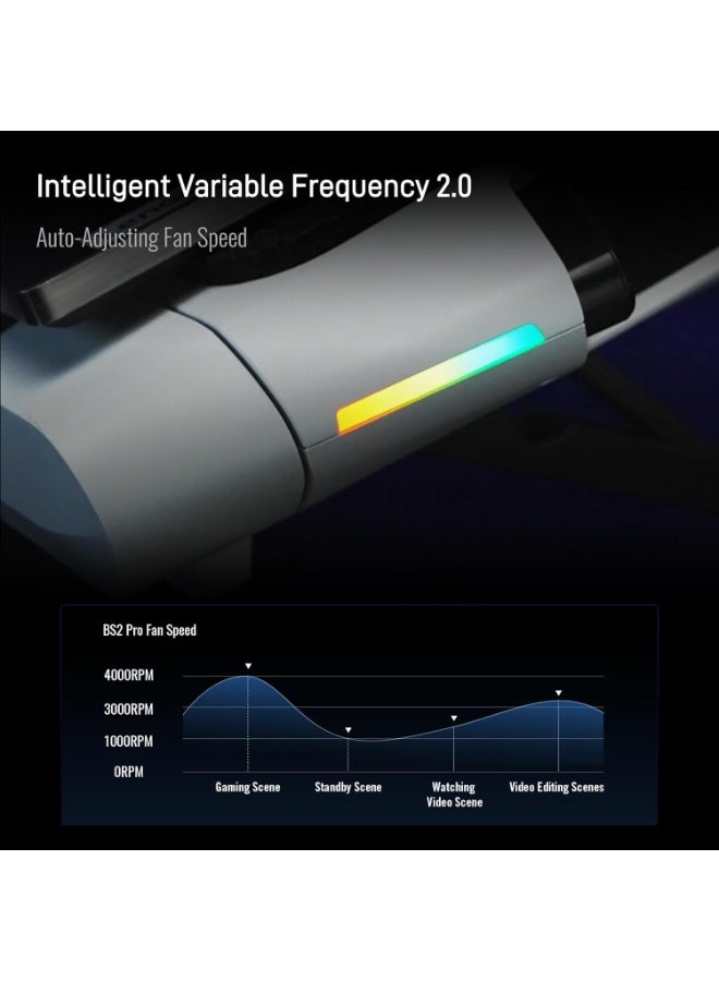 فلاي ديجي وسادة تبريد لابتوب Flydigi BS2 Pro بزينة RGB لشاشات 15.6 إلى 21 بوصة، مزودة بمروحة دوارة مغلقة بضغط هواء بسرعة ماكس 4000 دورة في الدقيقة، وثلاثة مستويات لتقليل الضوضاء، وتحكم ذكي في درجة الحرارة، وأربع مستويات ارتفاع - Image 5