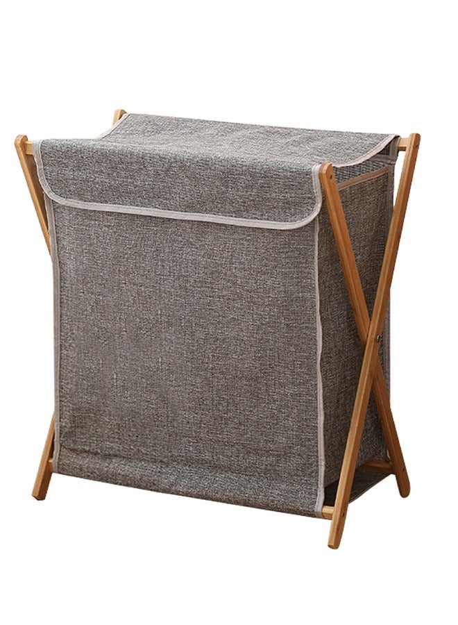 1-Piece Bamboo Laundry Hamper Sorter Cart Portable and Collapsible Folding Clothes Laundry Basket Storage with Removable Liner Bag (L) - Image 1