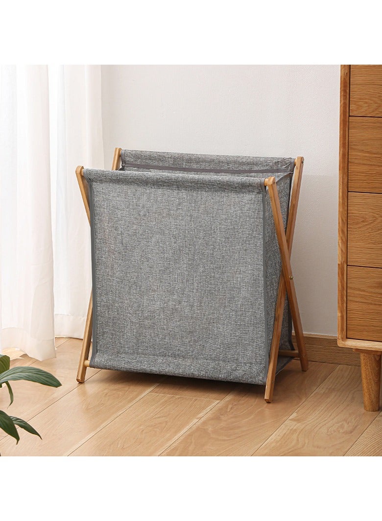 1-Piece Bamboo Laundry Hamper Sorter Cart Portable and Collapsible Folding Clothes Laundry Basket Storage with Removable Liner Bag (L) - Image 2