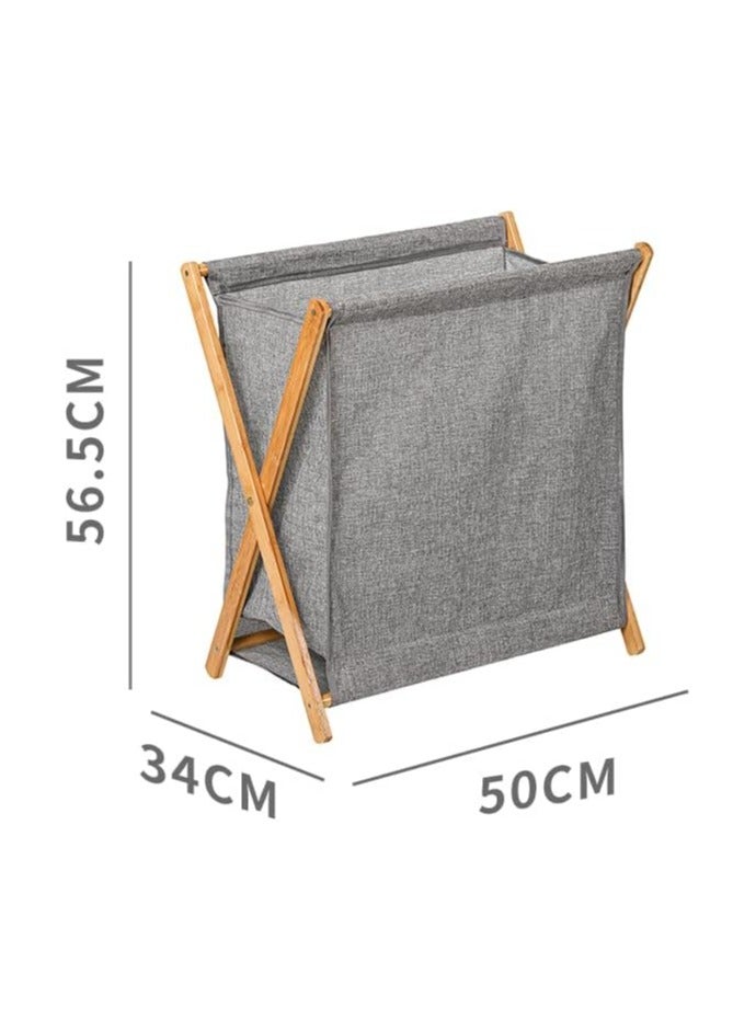 1-Piece Bamboo Laundry Hamper Sorter Cart Portable and Collapsible Folding Clothes Laundry Basket Storage with Removable Liner Bag (L) - Image 4