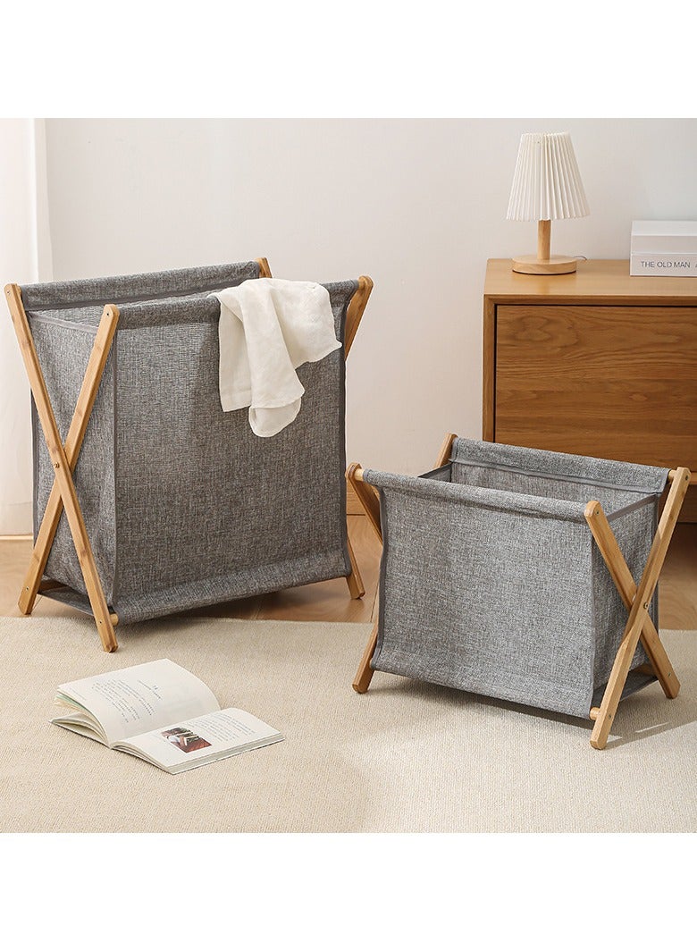 1-Piece Bamboo Laundry Hamper Sorter Cart Portable and Collapsible Folding Clothes Laundry Basket Storage with Removable Liner Bag (L) - Image 5