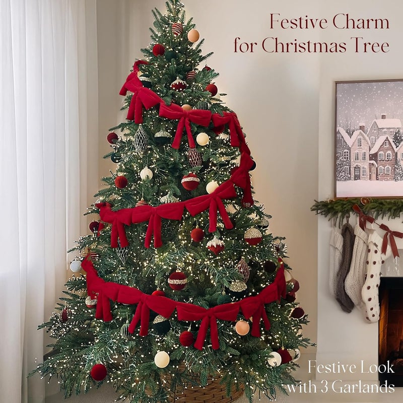 ORIENTAL CHERRY Christmas Decorations - 6 Ft Red Velvet Bow Garland - Xmas Decor for Mantel Fireplace Shelf Cabinet Stand Door Window Frame Bedroom Living Room Home Entryway Indoor Holiday Decoration - Image 4