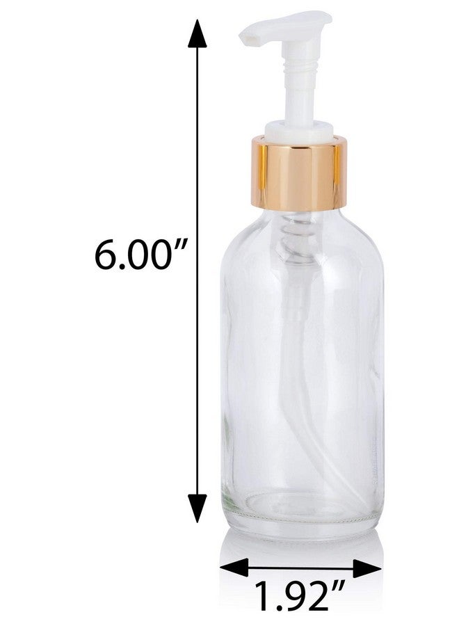 JUVITUS زجاجة مستديرة شفافة من الزجاج المطلي السميك سعة 4 أونصة مع مضخة لوشن ذهبية (عبوة من 6 قطع) + قمع - Image 2