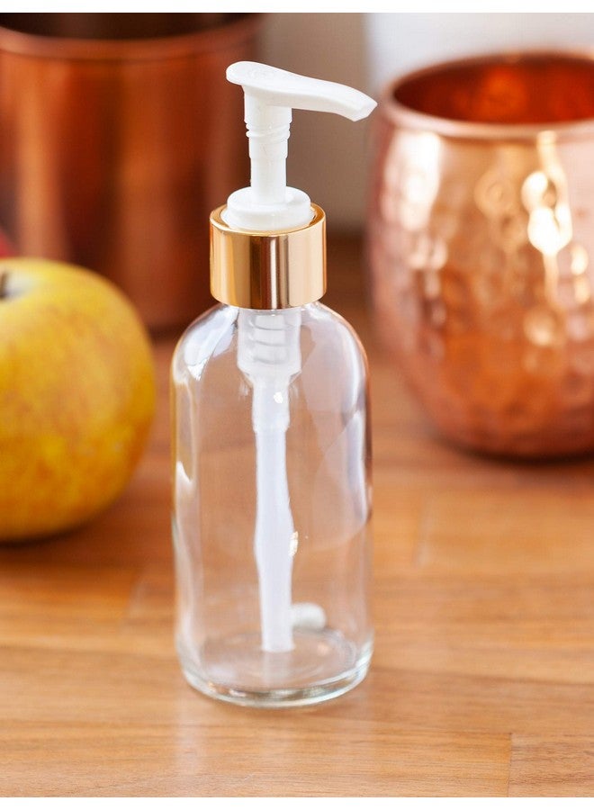JUVITUS زجاجة مستديرة شفافة من الزجاج المطلي السميك سعة 4 أونصة مع مضخة لوشن ذهبية (عبوة من 6 قطع) + قمع - Image 5
