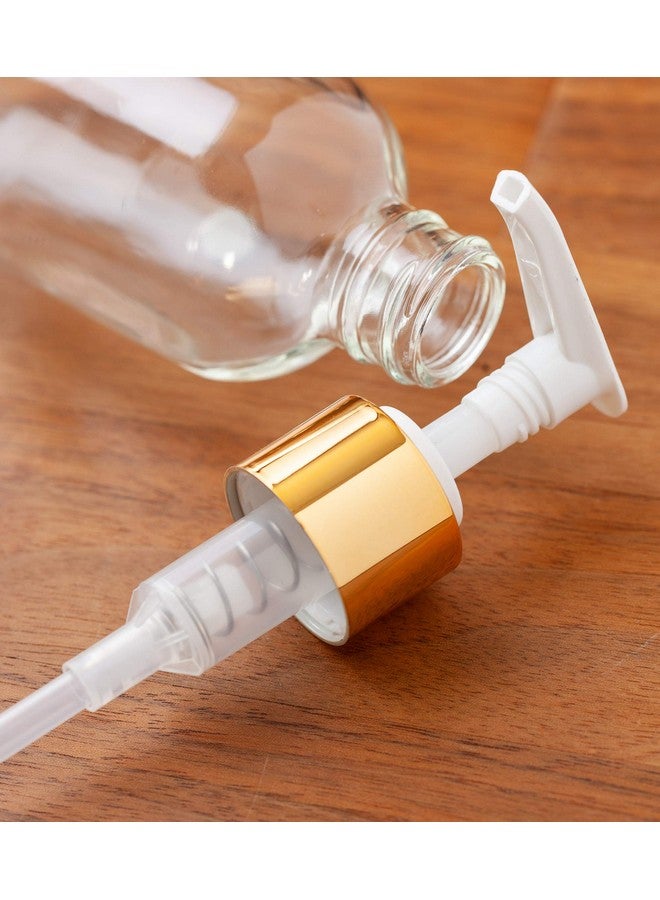 JUVITUS زجاجة مستديرة شفافة من الزجاج المطلي السميك سعة 4 أونصة مع مضخة لوشن ذهبية (عبوة من 6 قطع) + قمع - Image 4
