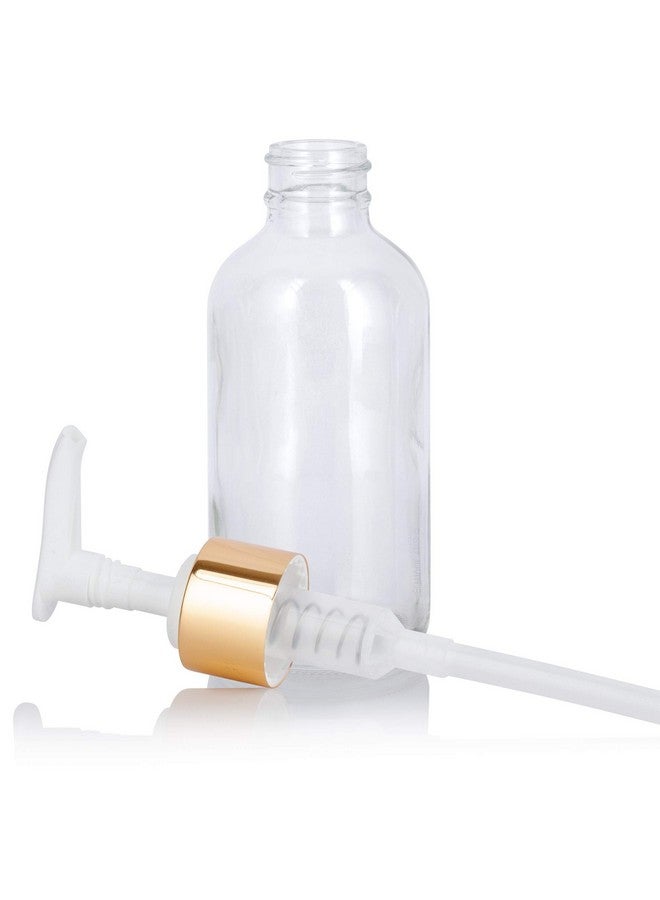 JUVITUS زجاجة مستديرة شفافة من الزجاج المطلي السميك سعة 4 أونصة مع مضخة لوشن ذهبية (عبوة من 6 قطع) + قمع - Image 3